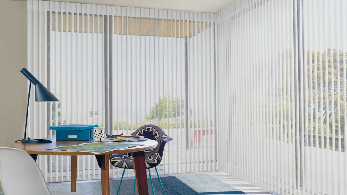 white office with light filtering shades